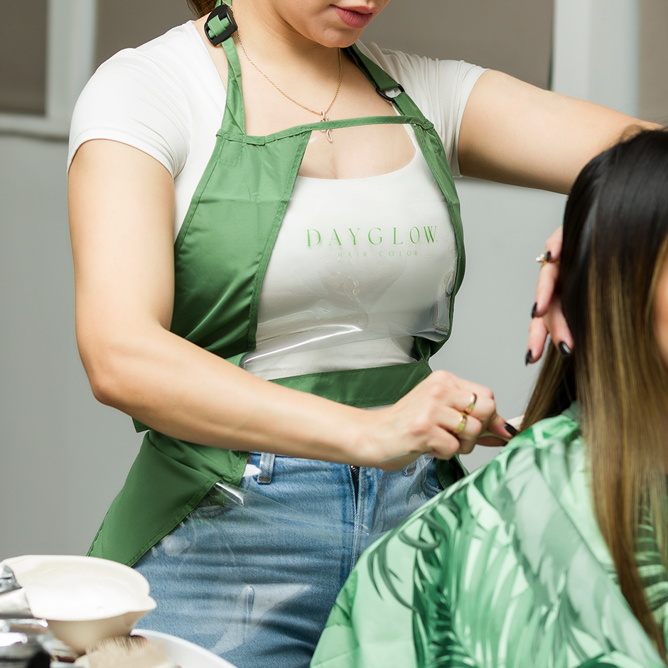 Stylist wearing Dayglow Waterproof Apron