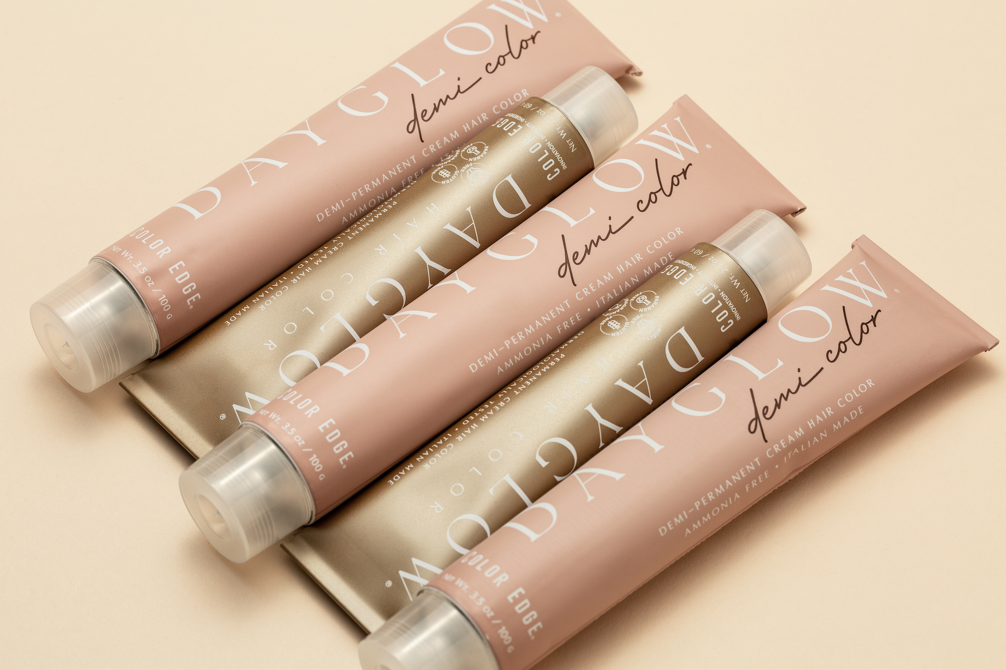 Dayglow Demi and Permanent hair color tubes lined up