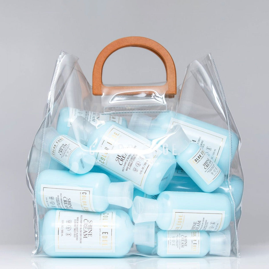 Clear Tote Bag with Shine Cream Bottles