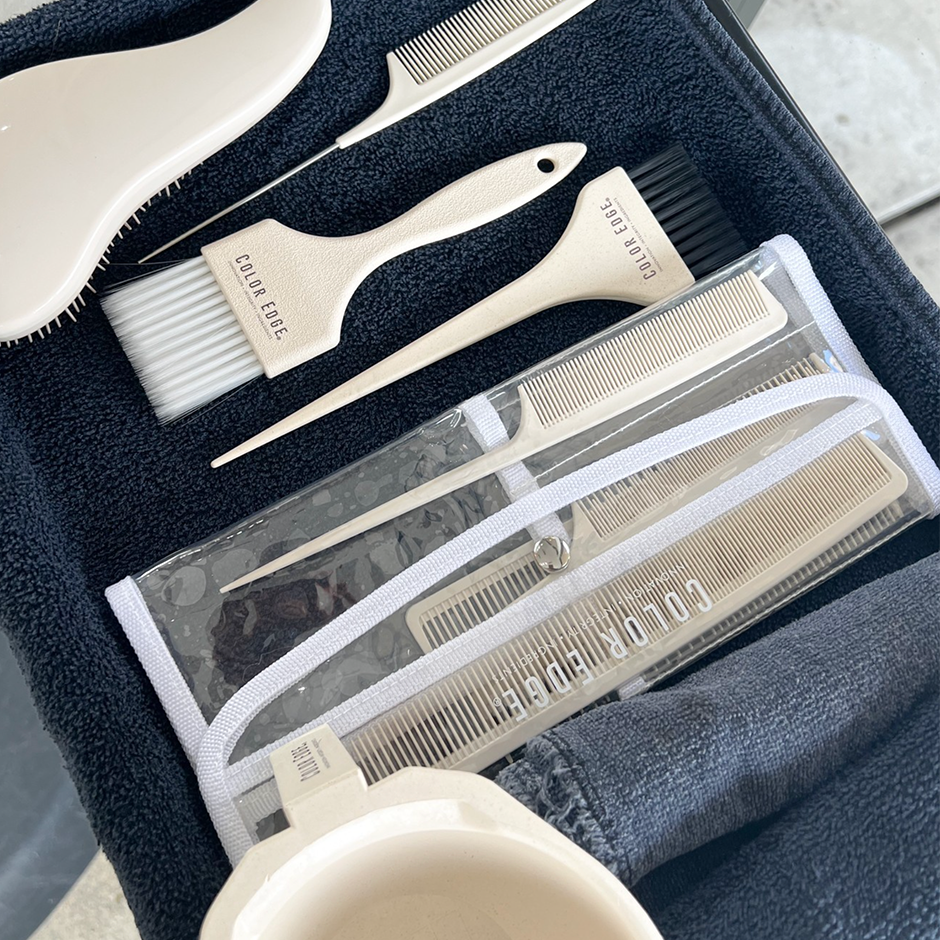 Carbon Comb Set on a salon cart